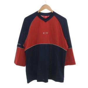 Tシャツ L 赤 レッド 紺 ネイビー Vネック 七分袖 切り替えデザイン ラグランスリーブ /NU ECF005