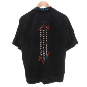 DIESEL 美品 オープンカラーシャツ 半袖 M 鷲 花柄 刺繍 黒 ブラック /KB ECF005
