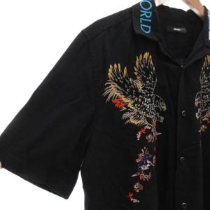 DIESEL 美品 オープンカラーシャツ 半袖 M 鷲 花柄 刺繍 黒 ブラック /KB ECF005
