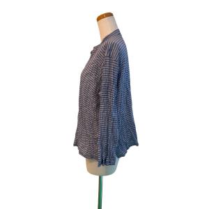 plantation シャツ ブラウス ストライプ バンドカラー 長袖 M 青 ブルー 白 ホワイト /MZ ECF005