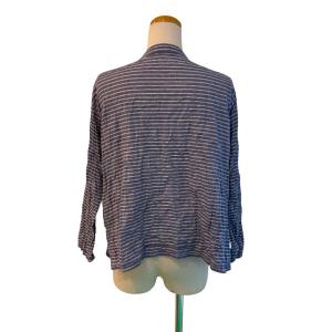 plantation シャツ ブラウス ストライプ バンドカラー 長袖 M 青 ブルー 白 ホワイト /MZ ECF005