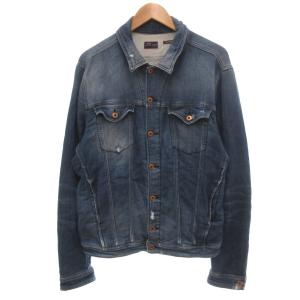 デニムジャケット Gジャン スウェット XL ダメージ加工 裏パイル ポケット付き インディゴブルー /KB