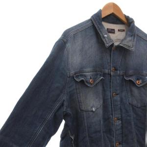 DIESEL デニムジャケット Gジャン スウェット XL ダメージ加工 裏パイル ポケット付き インディゴブルー /KB