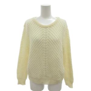 美品 ニット セーター モヘア混 38 アイボリー クルーネック 長袖 メッシュ編み /YF ECG005