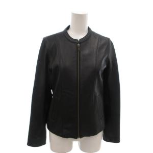 美品 ライダースジャケット 黒 ブラック 長袖 ノーカラー シングル ジップアップ /MX