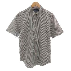 美品 シャツ L 白 ホワイト 紺 ネイビー ボタンダウンカラー ストライプ柄 半袖 /NL ECE006
