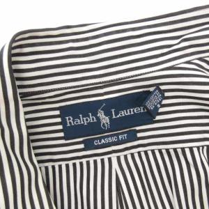 RALPH LAUREN 美品 シャツ L 白 ホワイト 紺 ネイビー ボタンダウンカラー ストライプ柄 半袖 /NL ECE006