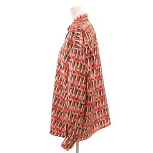 Max Mara 白タグ シルクシャツ 絹 長袖 総柄 40 赤 レッド ピンク /JS ECE006