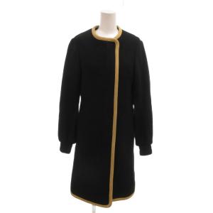 美品 16AW ノーカラーコート 比翼仕立て パイピング 34 黒 ブラック /MX