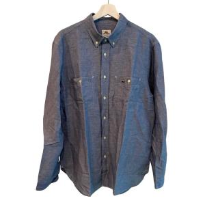 シャツ 長袖 リネン混 コットン ボタンダウン REGULAR FIT 42 藍 インディゴ /MZ ECG006