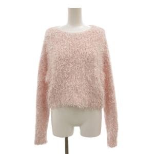 美品 シャギーニット セーター F ピンク ラメ ラウンドネック 長袖 /NL ECG006