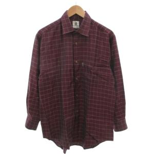美品 チェックシャツ  ボックスシルエット 長袖 柄合わせ M 赤 レッド ウール /MX