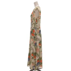 ADORE 美品 ワンピース ノースリーブ フレア 38 ボタニカル柄 ラウンドネック ロング マキシ丈 白 ホワイト