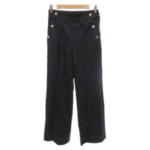 美品 デニムパンツ ジーンズ 36 紺 ネイビー マリンボタン フルレングス 絹 シルク混 /SJ ECG006
