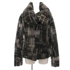 美品 ダウンジャケット 11 チェック柄 ショールカラー 短丈 黒 ブラック 白 ホワイト ベージュ /KB