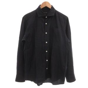 シャツ L 黒 ブラック 紺 ネイビー 白 ホワイト チェック柄 長袖 /ML ECF006