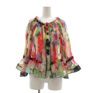 シフォン ブラウス 花柄 プリーツ 絹 シルク 40 マルチカラー /SX ECF006