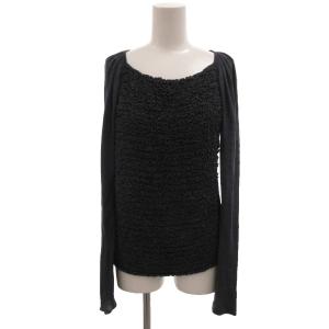 美品 カットソー シルク混 長袖 1 スクエアネック フリル グレー系 /KB ECF006