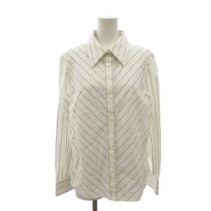 美品 シャツ 13 白 ホワイト ストライプ柄 ロゴ レギュラーカラー 長袖 /NL ECF006