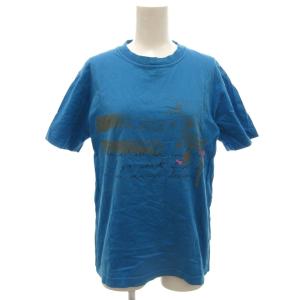 Tシャツ カットソー 半袖 M クルーネック 文字 プリント 青 ブルー /KB ECG007