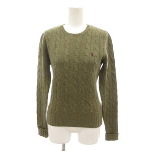 美品 セーター ケーブルニット クルーネック 長袖 カシミヤ混 M 緑 グリーン /SJ ECG007