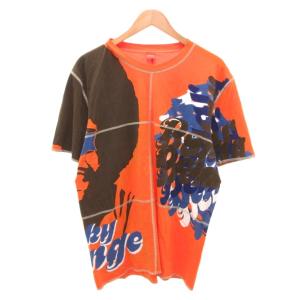 Tシャツ 半袖 総柄 ロゴ プリント XL オレンジ /JS ECG007