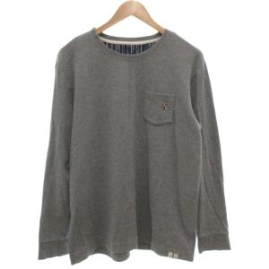 美品 Tシャツ ロンT 長袖 L クルーネック うさぎモチーフ 刺繍 ポケット付き グレー /KB ECG007