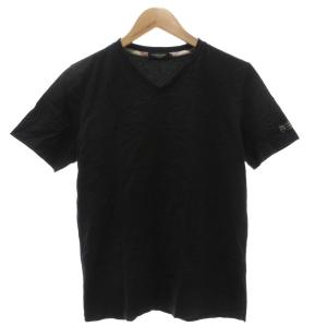 美品 Tシャツ 半袖 M Vネック ロゴ プリント 黒 ブラック /KB ECG007