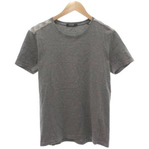 美品 Tシャツ 半袖 2 チェック クルーネック 切替 グレー /KB ECG007