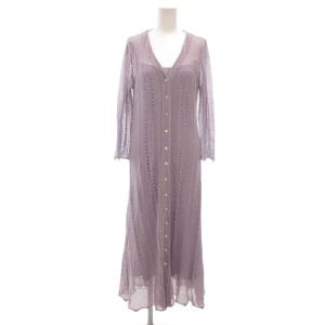 ワンピース ロング丈 2 紫 パープル Vネック 長袖 レース /SC ECF007