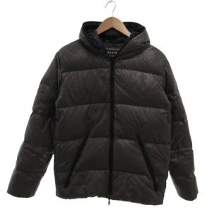 美品 ダウンジャケット フーデッド フルジップアップ キルティング  八の字ジップ L グレー /MX