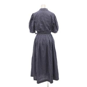 LAURA ASHLEY ロングワンピース パフスリーブ 9 紺 ネイビー 白 ホワイト 小花柄 /SX ECF007