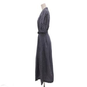 LAURA ASHLEY ロングワンピース パフスリーブ 9 紺 ネイビー 白 ホワイト 小花柄 /SX ECF007