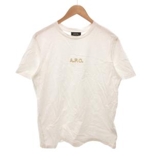 美品 Tシャツ カットソー M 白 ホワイト ロゴ 刺繍 クルーネック 半袖 /SJ ECF007