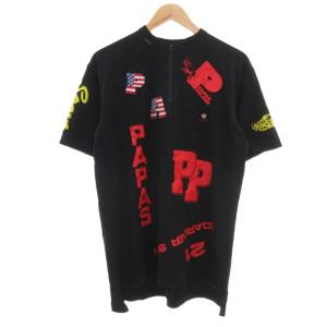 Tシャツ L 黒 ブラック ロゴプリント 半袖 ハーフジップ /NX ECF007