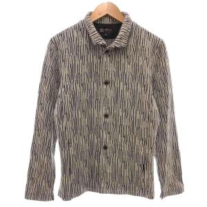 美品 シャツ ジャケット 長袖 48 レギュラーカラー 総柄 白 ホワイト 紺 ネイビー /KB ECF007