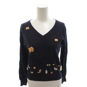 ニット セーター M 紺 ネイビー Vネック 刺繍 長袖 /TL ECF007