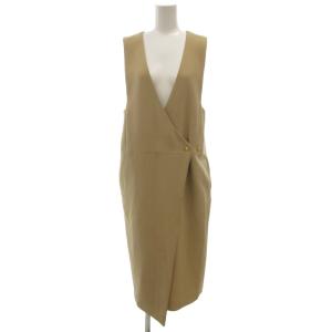 美品 ラップワンピース ノースリーブ ジレワンピース 無地 ベージュ /OBECF007