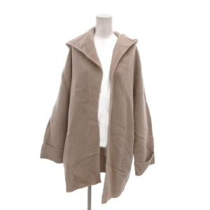 美品 フーデッドコート オープンフロント ミディアム丈 カシミヤ混紡 ウール ベージュ /MX