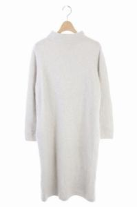 ウォッシャブルフォックスワンピース ニット ラメ混 ロング 長袖 38 白 オフホワイト