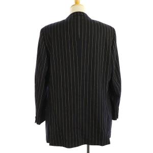 GIANNI VERSACE スーツ セットアップ 上下 ストライプ テーラードジャケット ロゴ総裏地 3B パンツ テーパード タック 黒 ゴールド