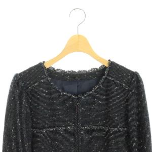 TO BE CHIC ワンピース 膝丈 長袖 ジップアップ ツイード 40 紺