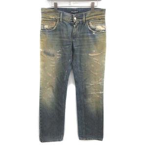 デニムパンツ ダメージ加工 USED加工 44ブルー