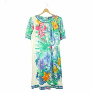 ワンピース 花柄 ヴィンテージ 総柄 半袖 ミモレ丈 ロング L 白 マルチカラー 