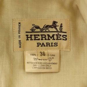HERMES ヴィンテージ リネンジャケット オープンカラー 36 ベージュ