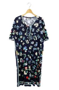 ワンピース 花柄 ゴールド金具 リボン ネイビー