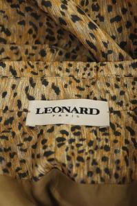 LEONARD チェスターコート シルク レオパード柄 リボンベルト付き 総裏地 38 ブラウン