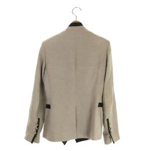 Helmut Lang リネン ノーカラージャケット 切替 ラムレザー 0 ライトグレージュ ブラック