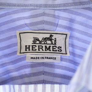 HERMES ストライプシャツ コットン 40 水色 紺