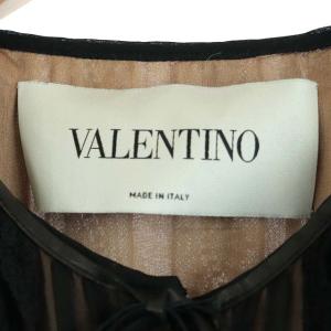 VALENTINO ワンピース シャツ ノーカラー 長袖 膝丈 シルク レース 黒